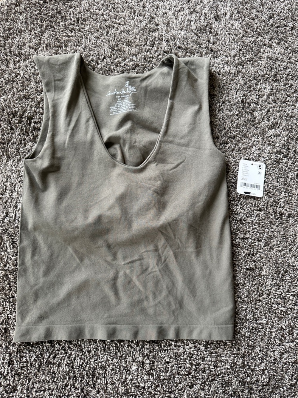 Intimately by free people Scoop Neck Tank Top Olive Green XS NEW WITH TAGS